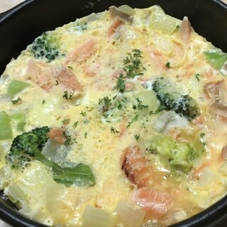 レンジで楽ちん♪鮭のキッシュ風オムレツ